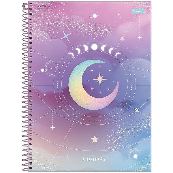 Caderno Universitário Cosmos - Fases da Lua - 160 Folhas - Foroni