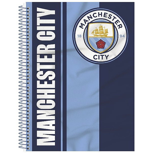 Caderno Espiral Manchester City - Listras Azul - 80 Folhas - Animativa
