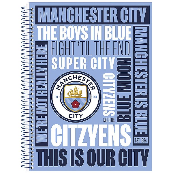 Caderno Espiral Manchester City - Cityzens - 160 Folhas - Animativa