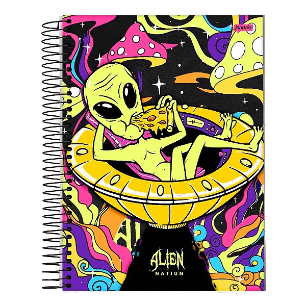 Caderno Espiral Alien Nation - Alien Pizza - 80 Folhas - Jandaia
