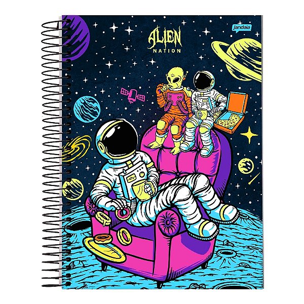 Caderno Espiral Alien Nation - Astronautas - 80 Folhas - Jandaia