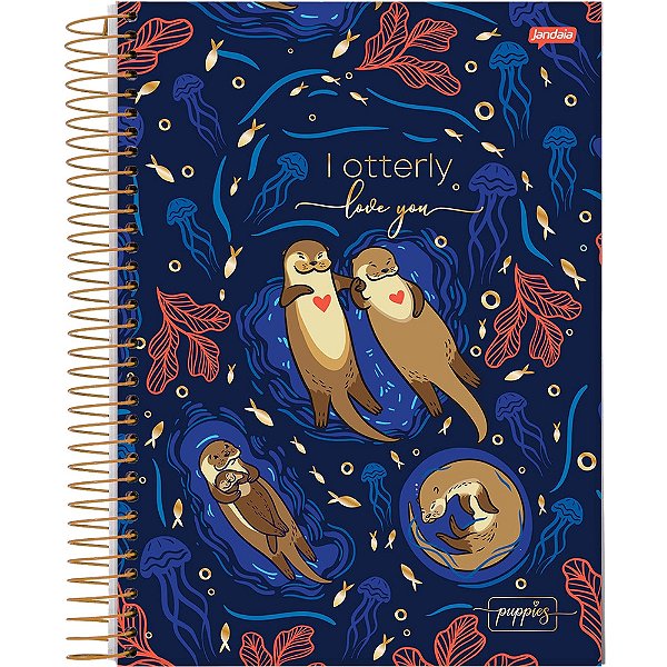 Caderno Espiral Puppies - Lontrinhas - 80 Folhas - Jandaia