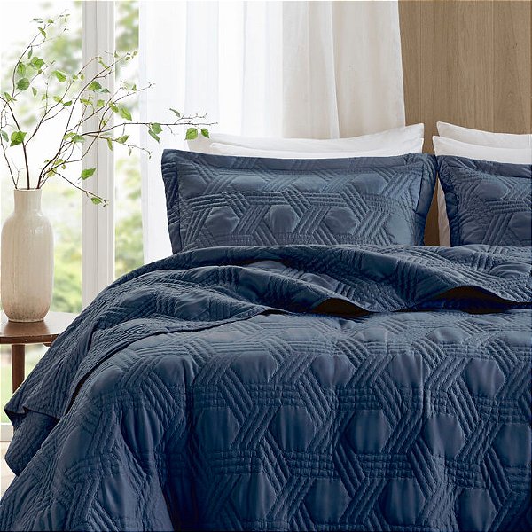 Jogo de Colcha Prisma - Queen - Azul - Corttex