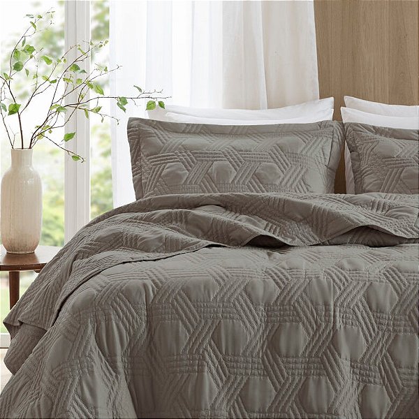 Jogo de Colcha Prisma - Solteiro - Marrom - Corttex