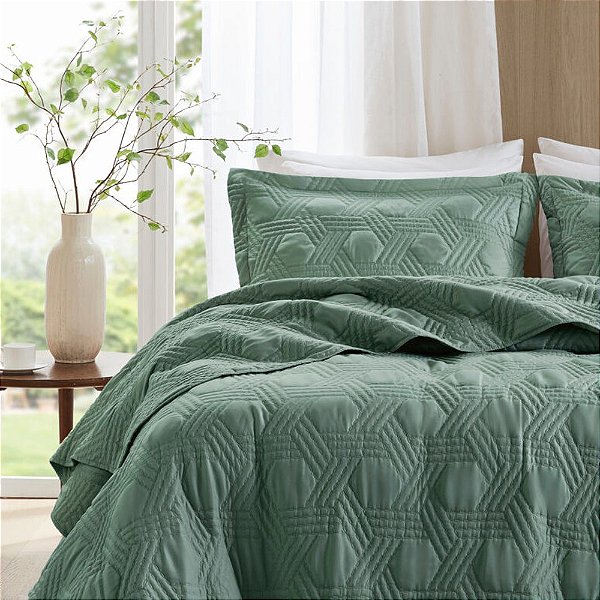 Jogo de Colcha Prisma - Solteiro - Verde - Corttex