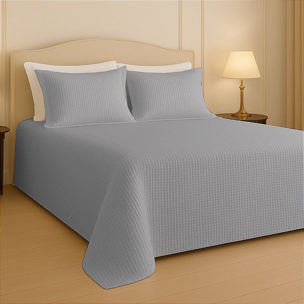 Kit Colcha Dream Piquet King - Cinza - 3 Peças - Estamparia