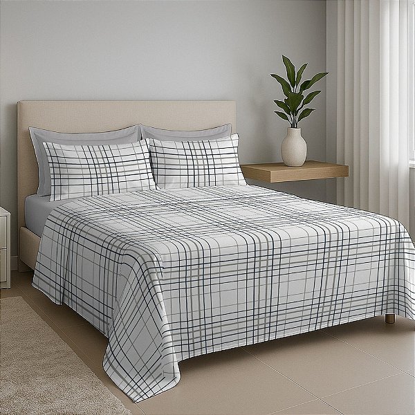 Jogo de Cama Premium Casal - Grid - 200 Fios - Estamparia