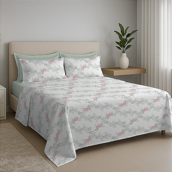 Jogo de Cama Premium Casal - Floral Mosaico - 200 Fios - Estamparia