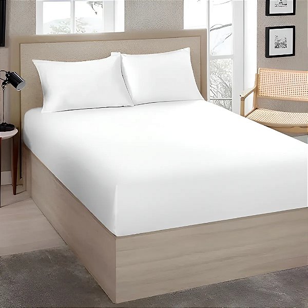 Lençol com Elástico Premium Linea 180 Fios - Solteiro - Branco - Estamparia