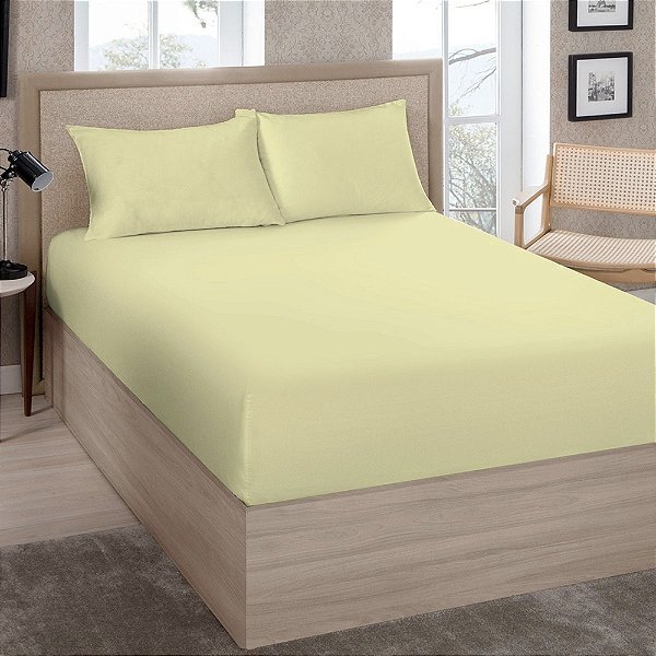 Lençol com Elástico Premium Linea 180 Fios - Solteiro - Amarelo - Estamparia