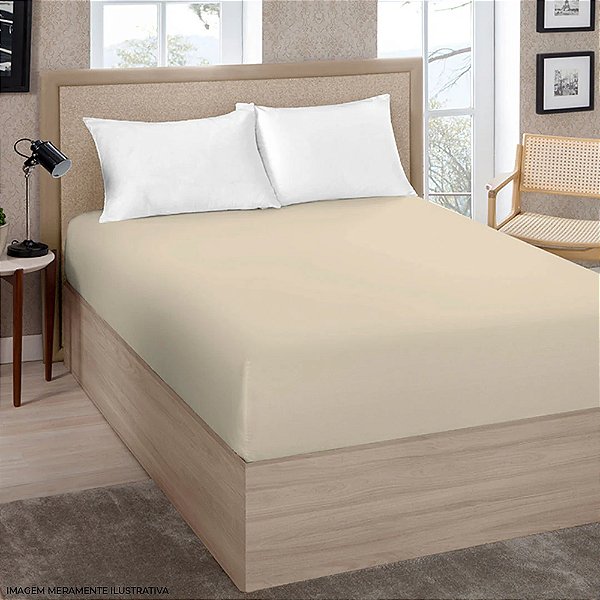 Lençol com Elástico Premium Linea 180 Fios - Solteiro - Bege - Estamparia
