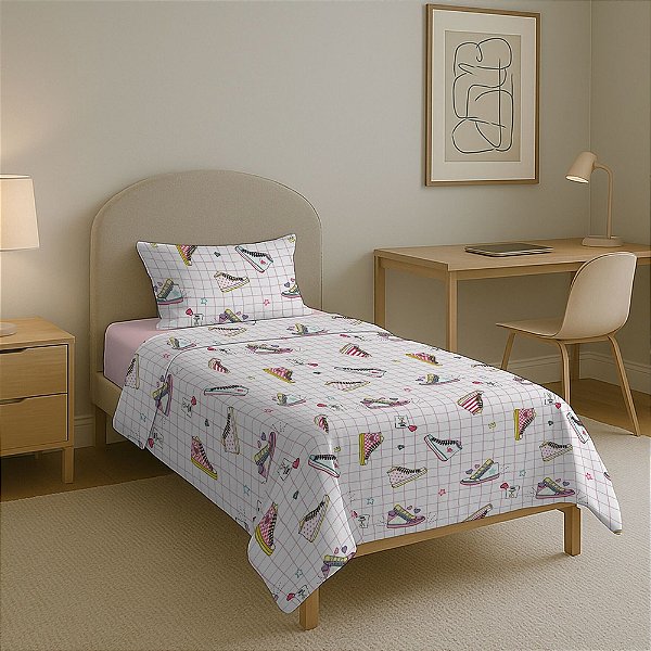 Jogo de Cama Premium Linea Infantil Solteiro - Tênis - 180 Fios - Estamparia