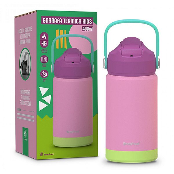 Garrafa Térmica Kids - Rosa - 400ml - Brasfoot