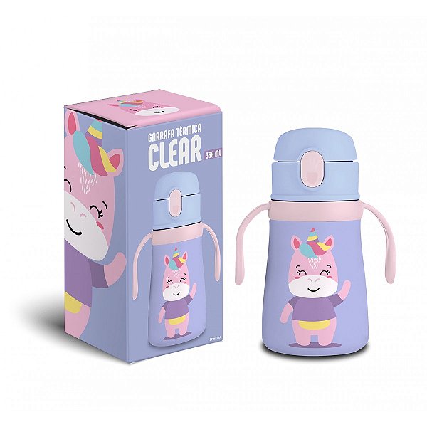 Garrafa Térmica Infantil Clear - Unicórnio - 360ml - Brasfoot
