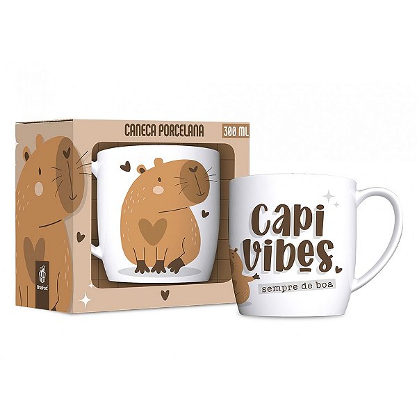 Caneca de Porcelana Capyvibes - Branco - 300ml - Brasfoot