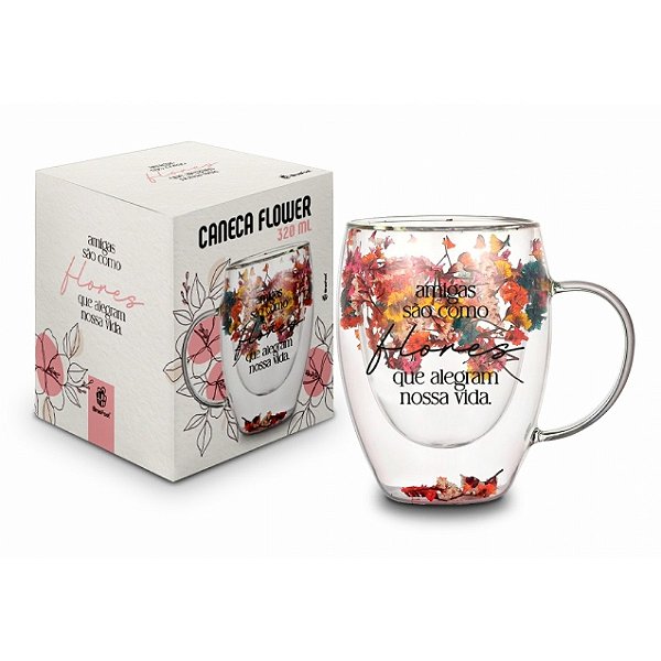 Caneca Vidro Borossilicato Flower - Flores que Alegram - 320ml - Brasfoot