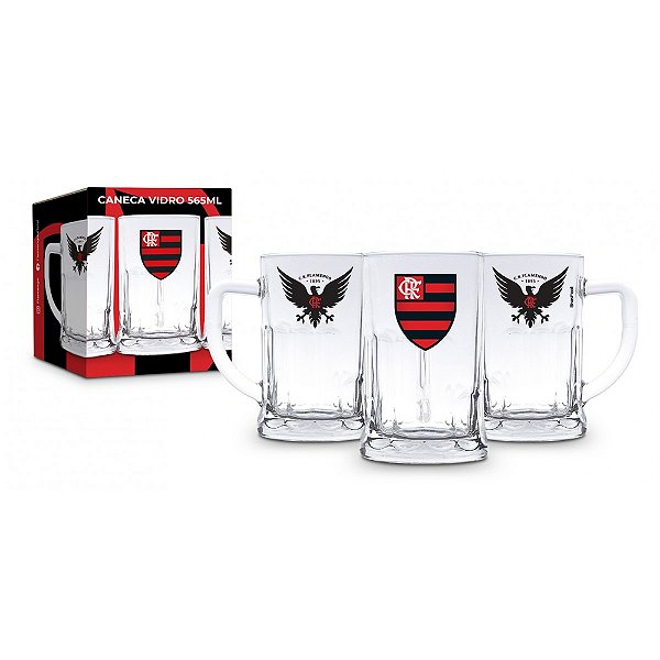 Caneca Chopp de Vidro Flamengo - 565ml - Brasfoot