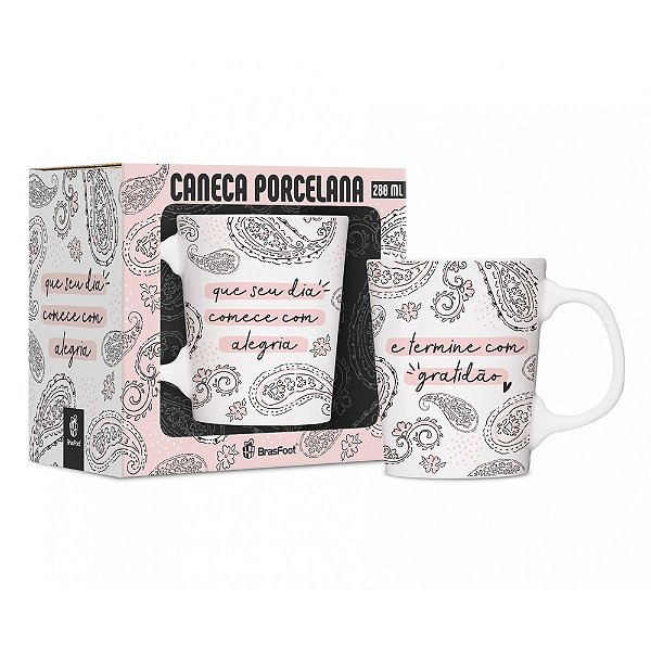 Caneca de Porcelana - Comece com Alegria - 260ml - Brasfoot