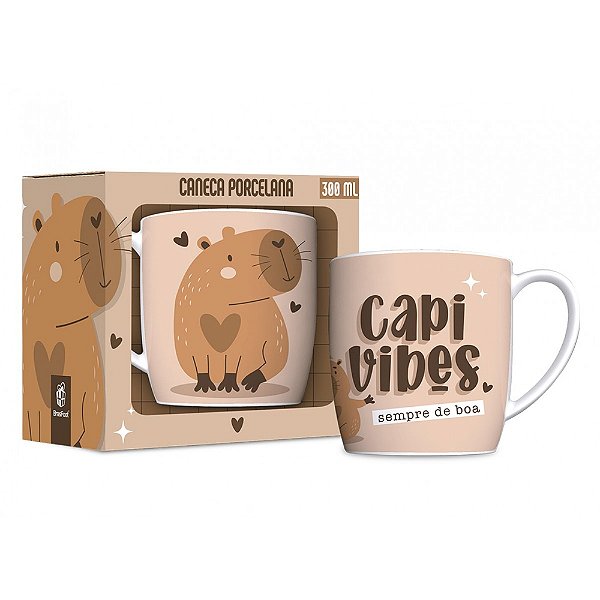 Caneca de Porcelana Capyvibes - Bege - 300ml - Brasfoot