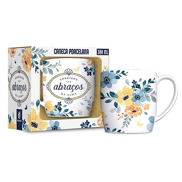 Caneca de Porcelana - Sorrisos são Abraços - 300ml - Brasfoot