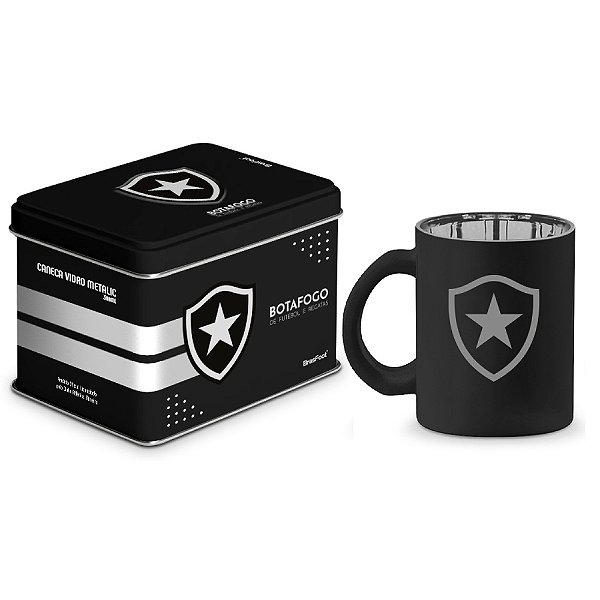 Caneca de Vidro Diamond Metalic Lata - Botafogo - 300ml - Brasfoot