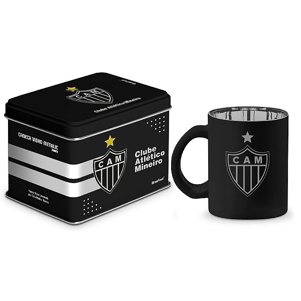 Caneca de Vidro Diamond Metalic Lata - Atlético Mineiro - 300ml - Brasfoot