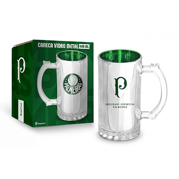 Caneca de Vidro Metalic Palmeiras - 480ml - Brasfoot