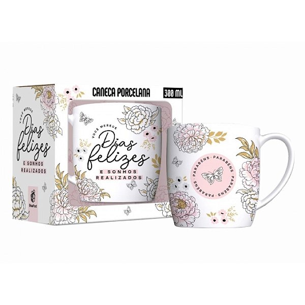 Caneca de Porcelana - Dias Felizes - 300ml - Brasfoot