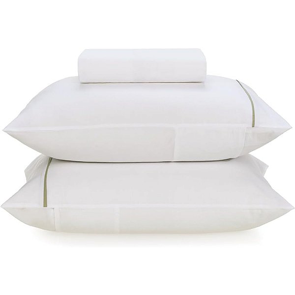 Jogo de Lençol 160 Fios Noah - Branco/Verde - King - Karsten