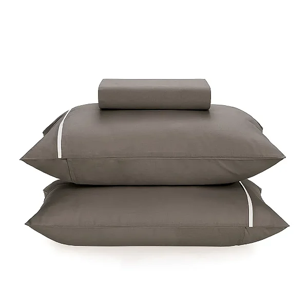 Jogo de Lençol 160 Fios Noah - Grafite/Branco - King - Karsten