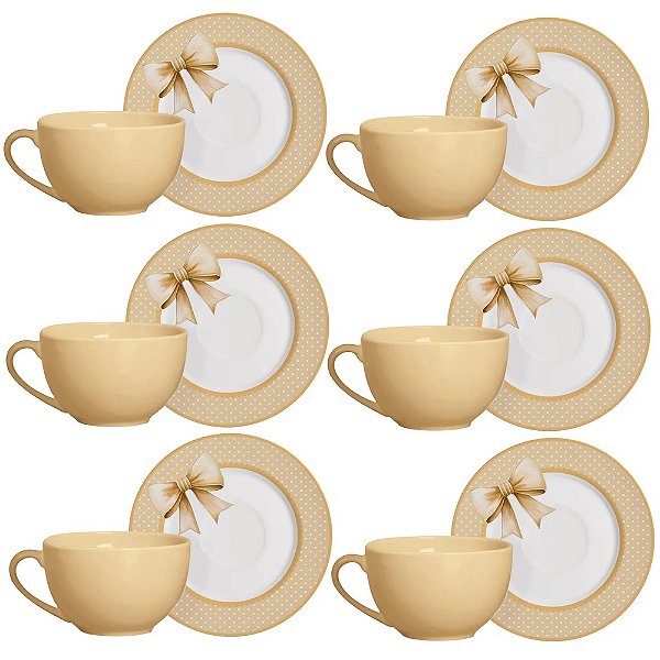 Jogo de Xícaras de Chá Laços de Páscoa Amarelo - 12 Peças - Alleanza