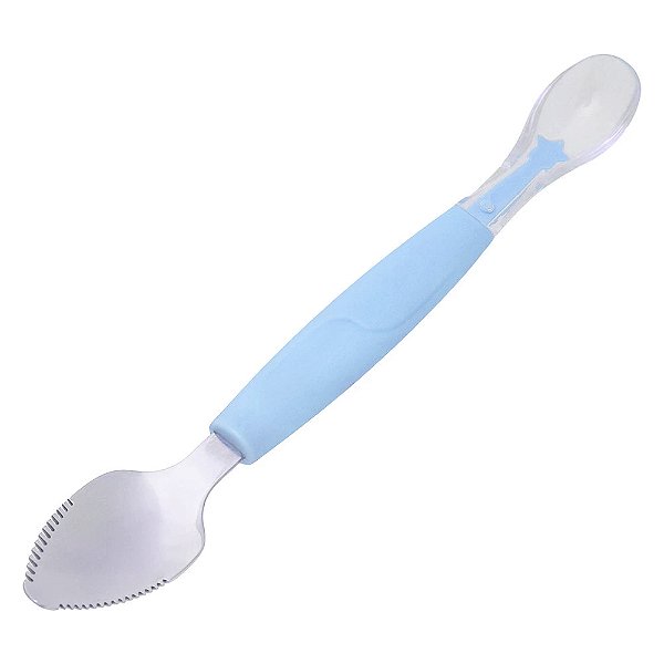 Colher 2 em 1 Raspa Frutinha e Colher de Silicone Azul - Buba