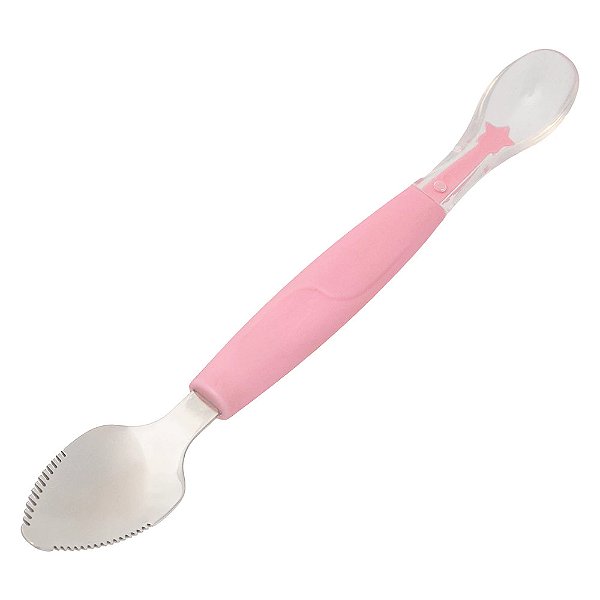 Colher 2 em 1 Raspa Frutinha e Colher de Silicone Rosa - Buba