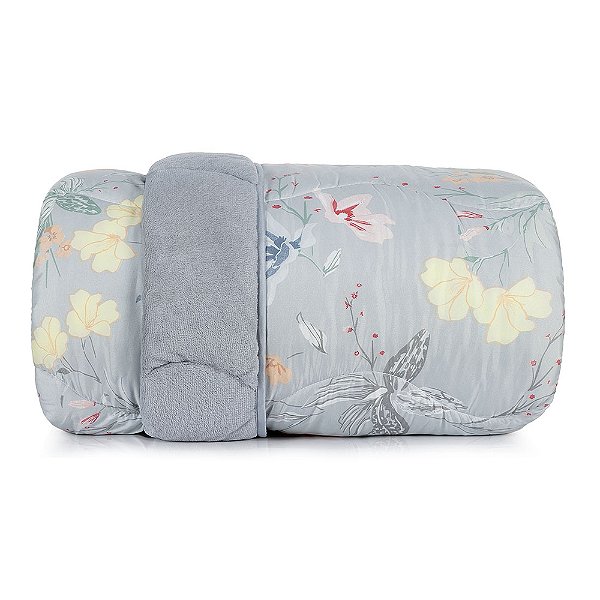 Edredom Blend Confort Plush Dupla Face Queen - Floral Blue - Altenburg