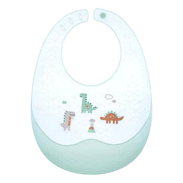 Babador de Silicone com Pega Migalhas e Estojo - Dinossauro - Buba