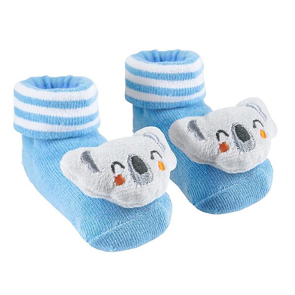 Par de Meias Antiderrapantes com Chocalho - Coala Azul - Buba