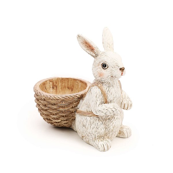 Coelho Decorativo de Resina Com Cesta Páscoa - 9cm - Cromus