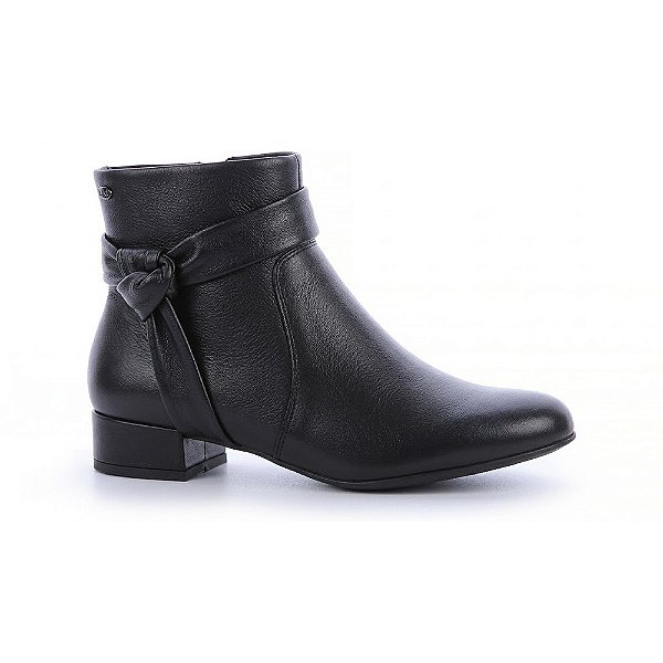 Bota Feminina Laço Cano Baixo Couro Preta - 365 Soft