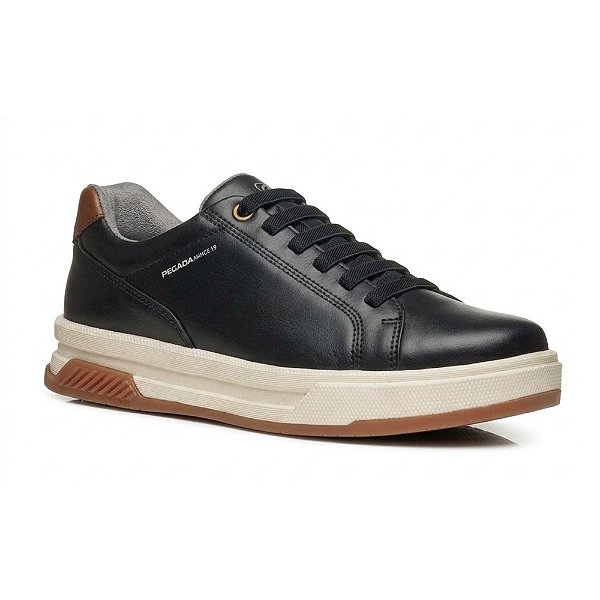Tênis Masculino Stretch Casual Couro - Preto - Pegada