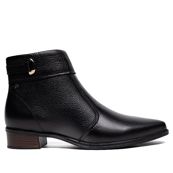 Bota Feminina Burnished Couro Salto Baixo - Preto - Pegada