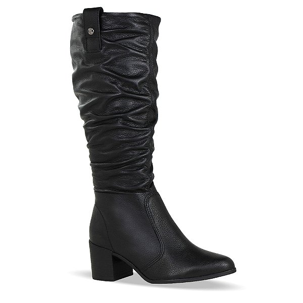 Bota Feminina Montaria Cano Longo Couro Burnish - Preto - Bottero