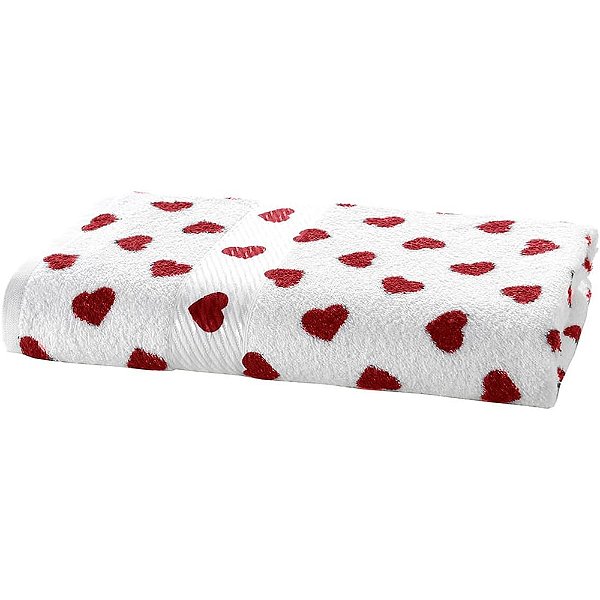 Toalha de Banho Prisma - Love Branco/Vermelho - Döhler