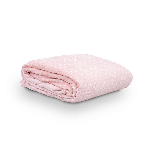 Manta Flannel Charme - Poá Rosa - Solteiro - Appel Home