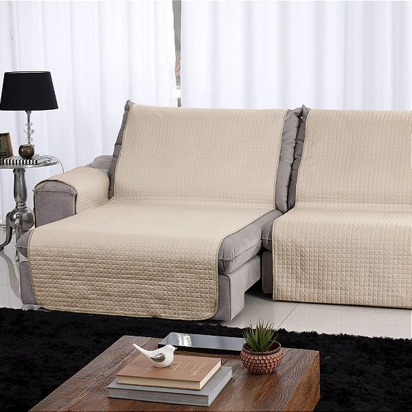 Protetor de Sofá Retrátil e Reclinável Dupla Face - 2 Peças - Bege/Fend - Lavive