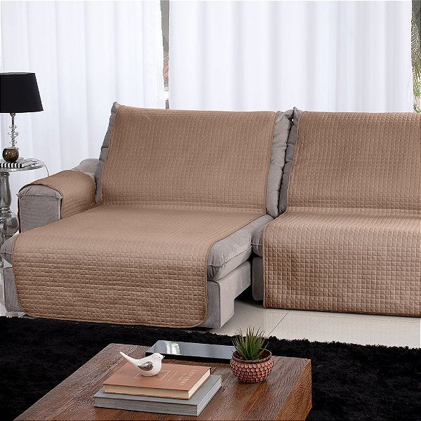 Protetor de Sofá Retrátil e Reclinável Dupla Face - 2 Peças - Amendoa/Bege - Lavive