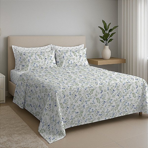 Jogo de Cama Premium Linea Casal - Folhas - 180 Fios - Estamparia