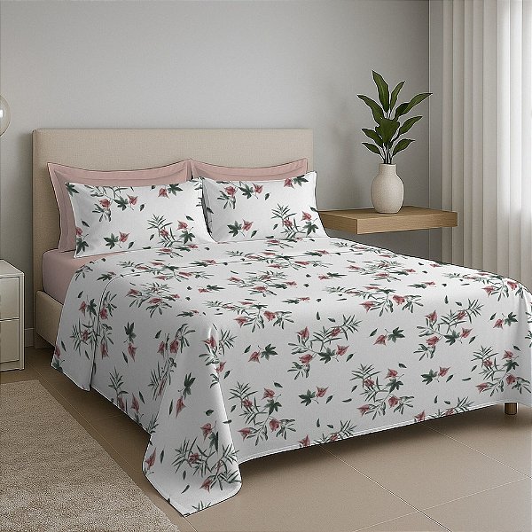 Jogo de Cama Premium Casal - Folhas - 150 Fios - Estamparia