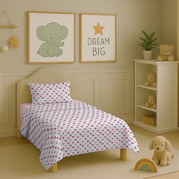 Jogo de Cama Premium Solteiro Infantil - Heart - 150 Fios - Estamparia