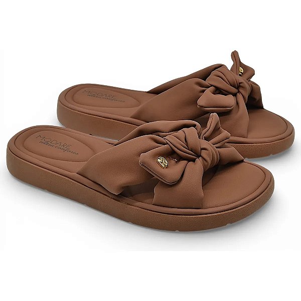 Chinelo Feminino Nubuck Ultra Soft com Laço - Avelã - Modare