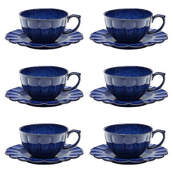 Jogo de Xícaras de Chá Flora Amor-Perfeito - 12 Peças - Oxford